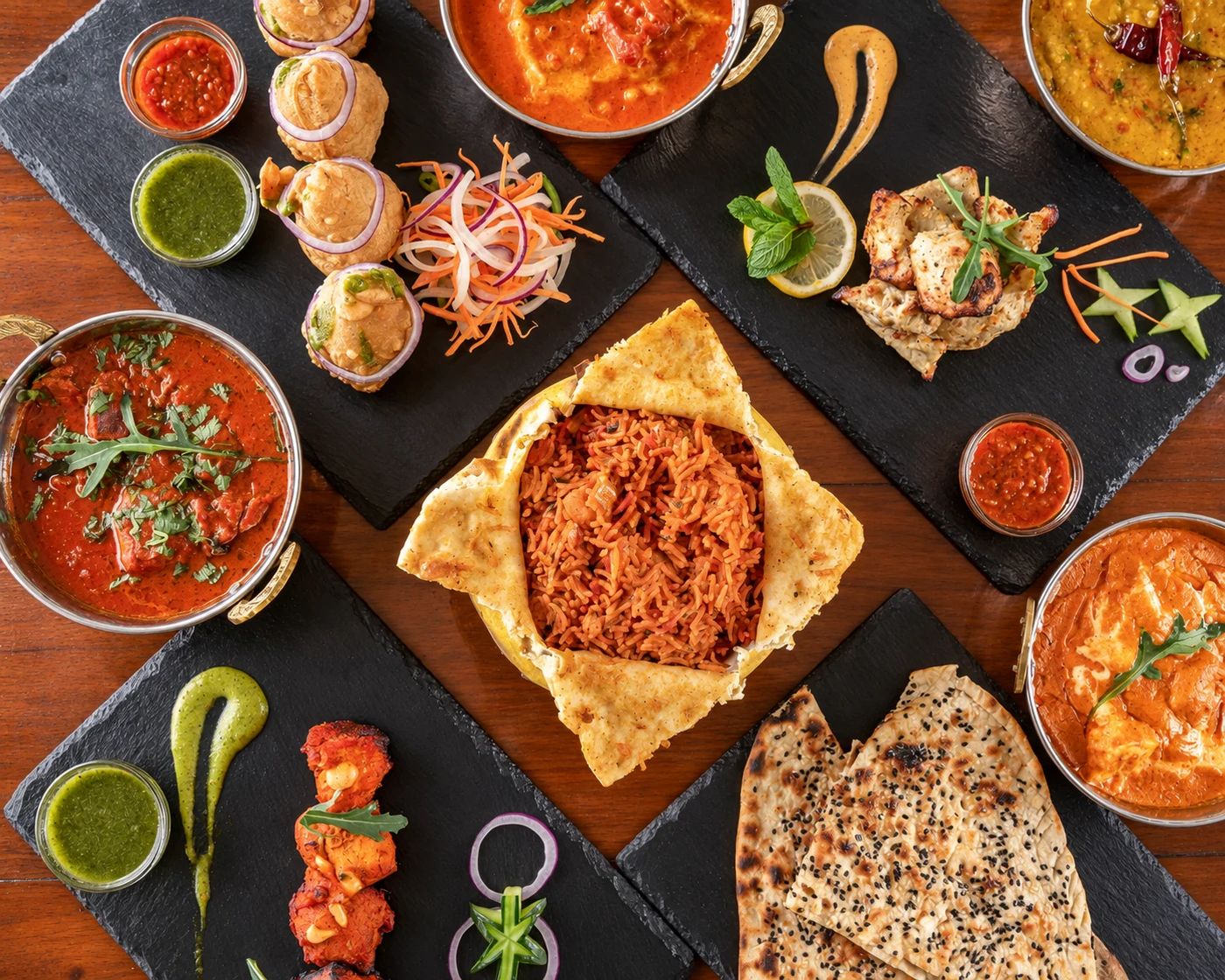 A feast of Gate of India curries, tandoori dishes, biryani and naan